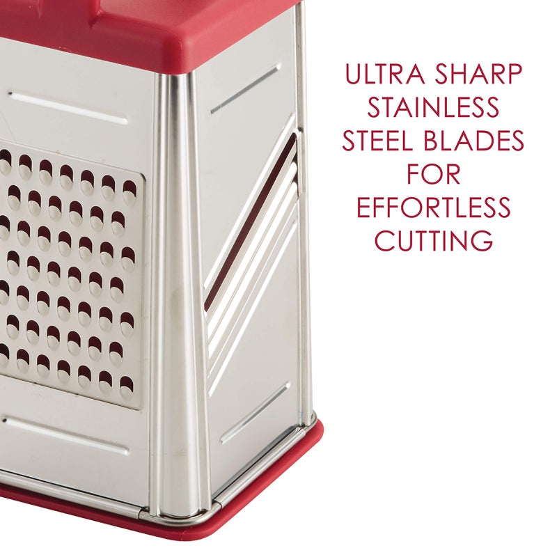 Rachael Ray Tools and Gadgets Stainless Steel Box Grater for Vegetables, Chocolate, Hard Cheeses, and more, Red(9.43 x 8.84 x 8.06 inches) - Image 4
